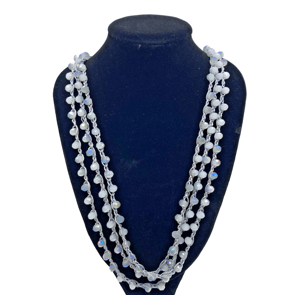 Sparkly Long Beaded Multi-strand Powder Blue Necklace Wear 2 Ways